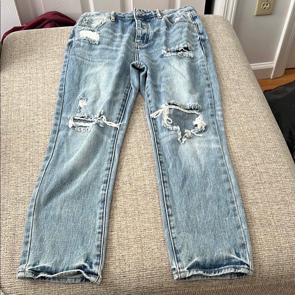 PacSun Blue Straight Leg Distressed Denim